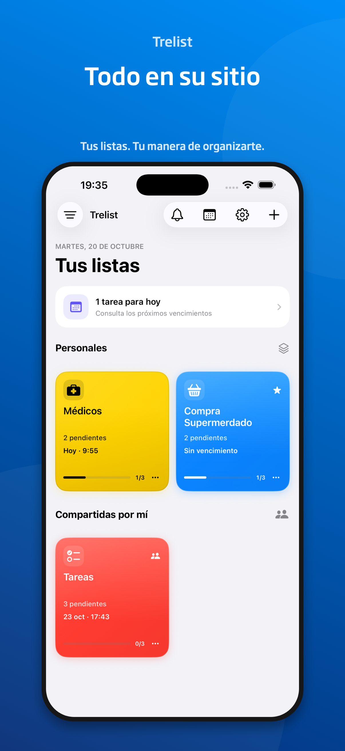 Les llistes de Trelist, organitzades per colors.